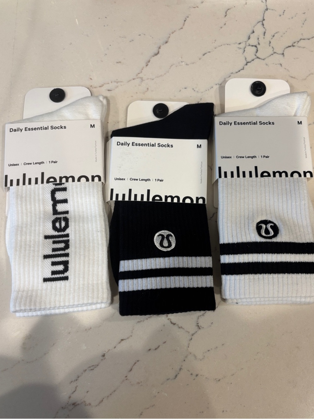 SET (3) Lululemon Daily Essential Socks Crew Length Sz Medium Socks NWT